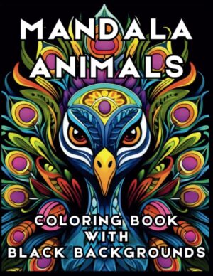 Mandala animals coloring book with black backgrounds